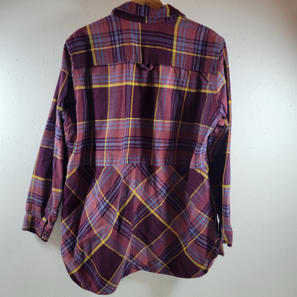 Duluth Trading Co Flannel Shirt Womens XL Purple Excellent Plaid Side Pockets - Picture 2 of 9